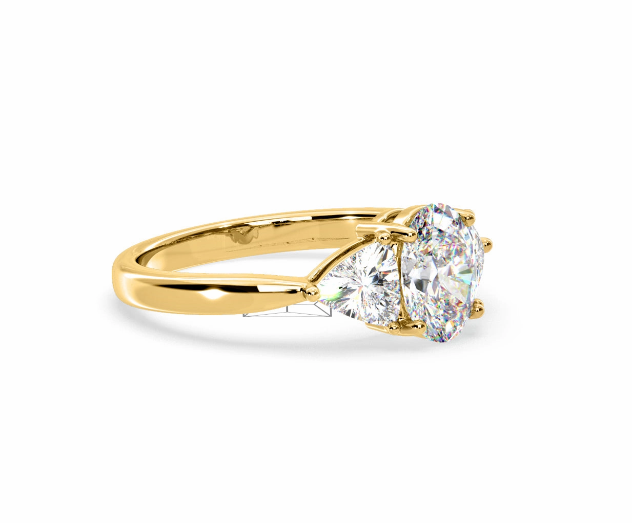 Dalia Lab Diamond Oval with Trillions 1.70ct Ring in 18K Yellow Gold F/VS1