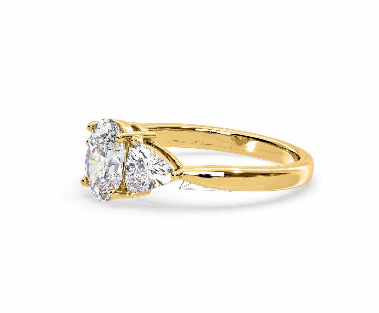 Dalia Lab Diamond Oval with Trillions 1.70ct Ring in 18K Yellow Gold F/VS1