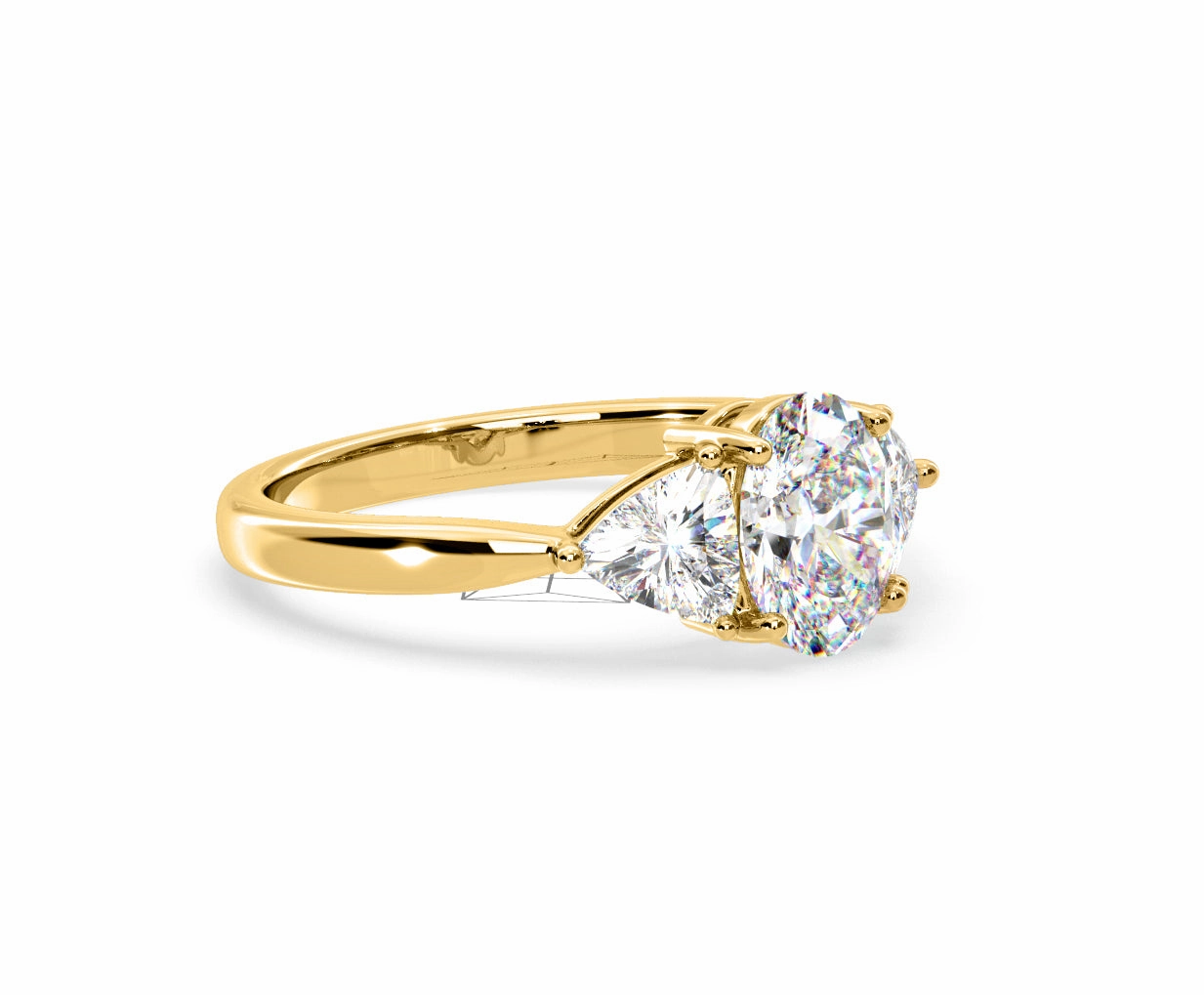Dalia Lab Diamond Oval with Trillions 1.70ct Ring in 18K Yellow Gold F/VS1