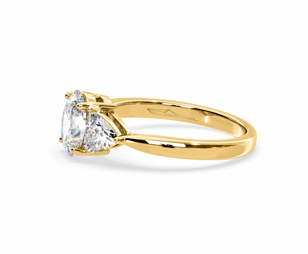 Dalia Lab Diamond Oval with Trillions 1.70ct Ring in 18K Yellow Gold F/VS1