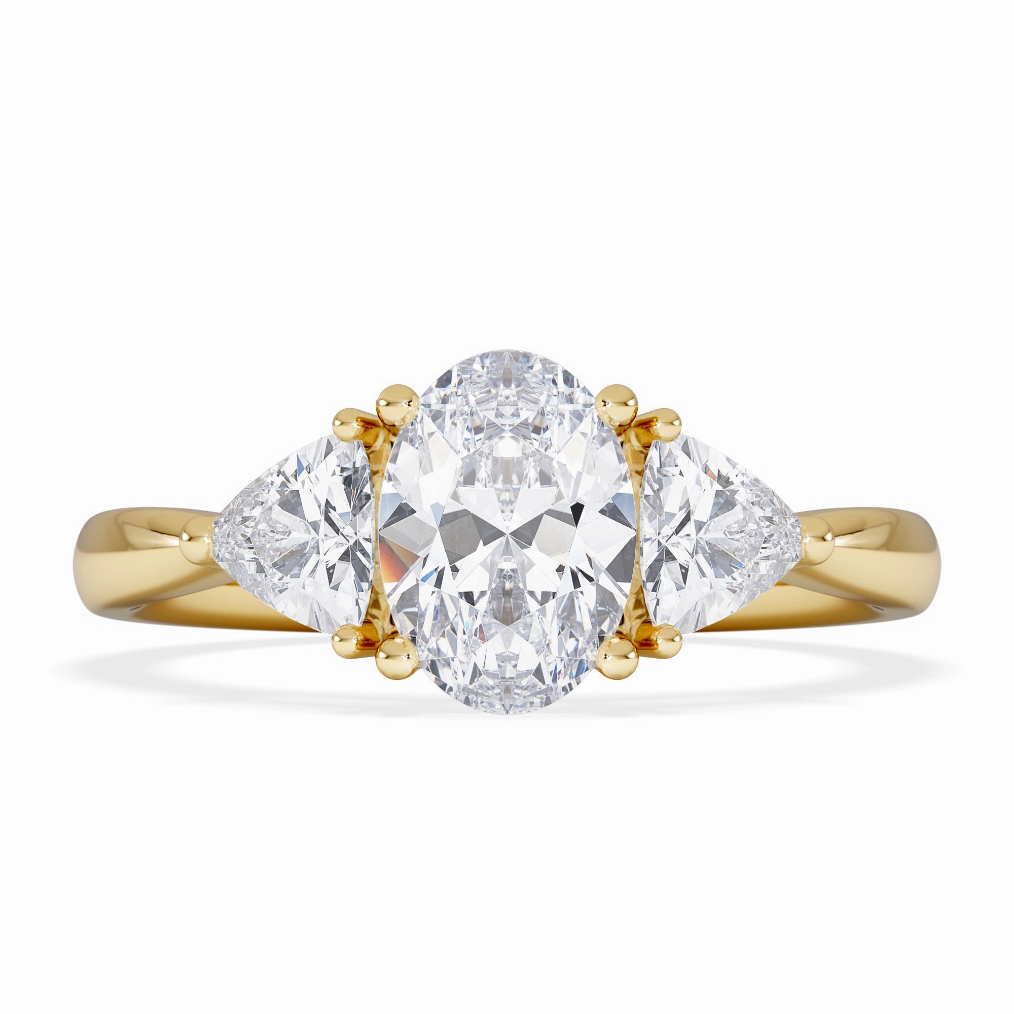 Dalia Lab Diamond Oval with Trillions 1.70ct Ring in 18K Yellow Gold F/VS1
