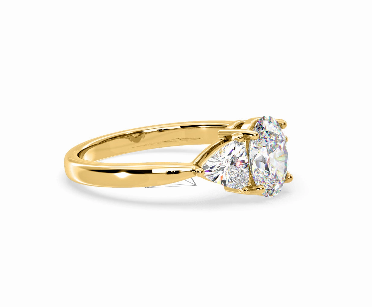 Dalia Lab Diamond Oval with Trillions 1.70ct Ring in 18K Yellow Gold F/VS1
