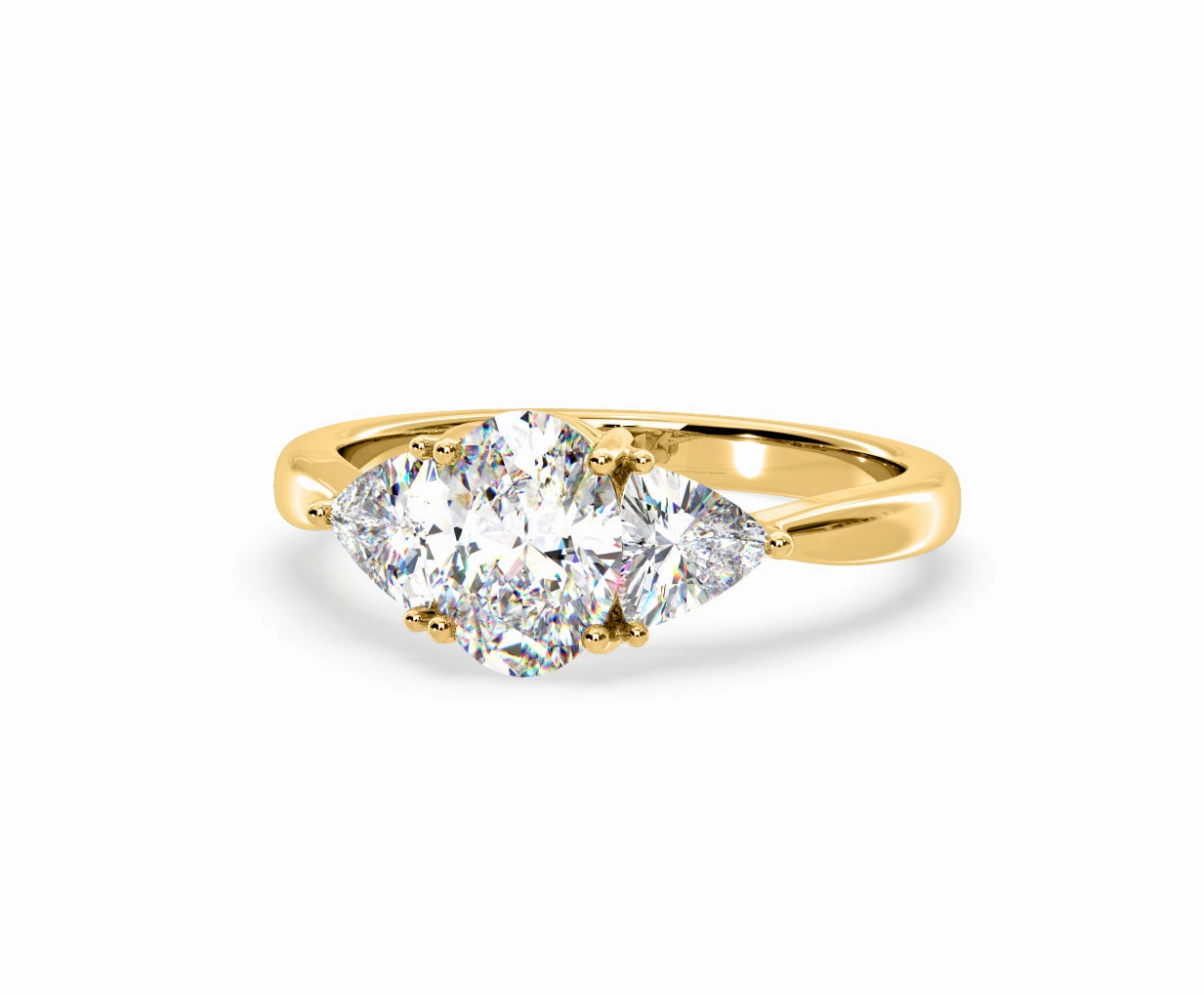 Dalia Lab Diamond Oval with Trillions 1.70ct Ring in 18K Yellow Gold F/VS1