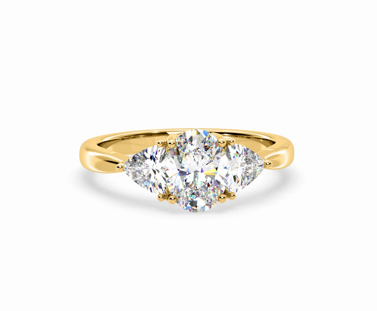 Dalia Lab Diamond Oval with Trillions 1.70ct Ring in 18K Yellow Gold F/VS1