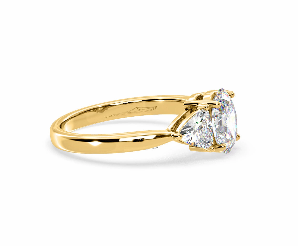Dalia Lab Diamond Oval with Trillions 1.70ct Ring in 18K Yellow Gold F/VS1