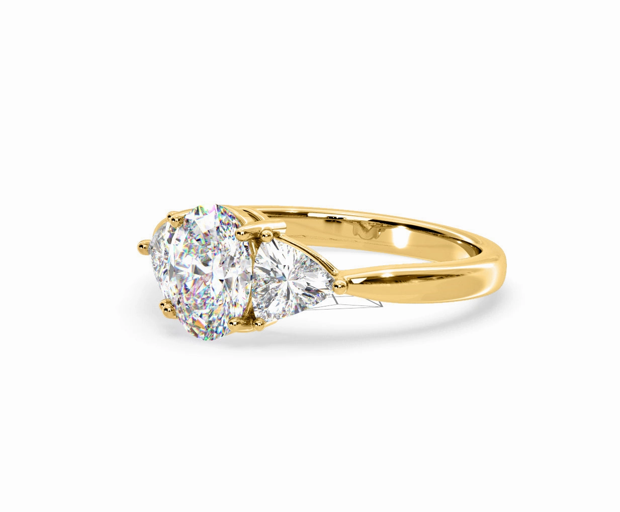 Dalia Lab Diamond Oval with Trillions 1.70ct Ring in 18K Yellow Gold F/VS1