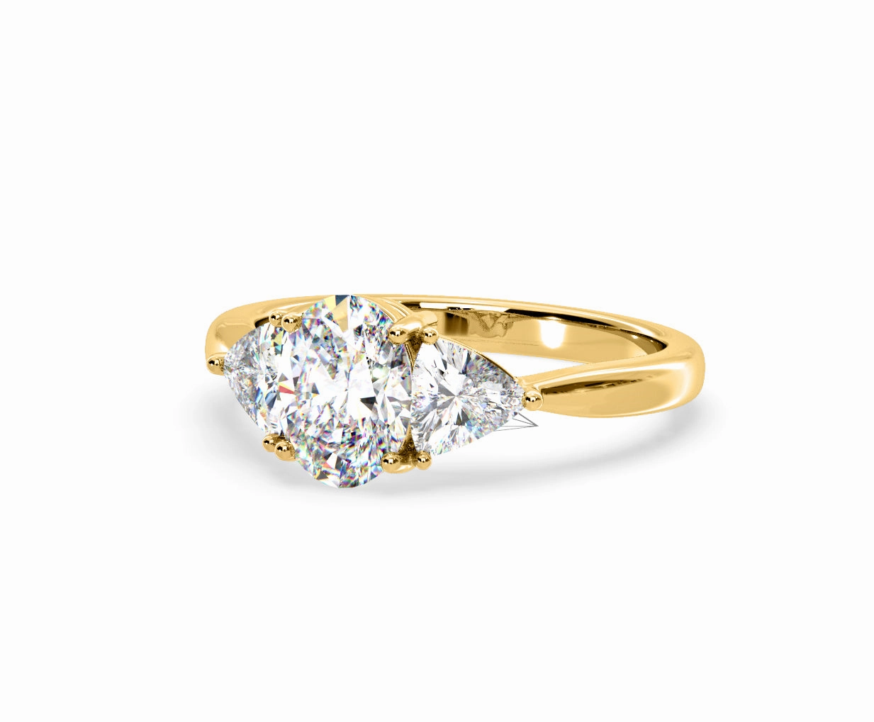 Dalia Lab Diamond Oval with Trillions 1.70ct Ring in 18K Yellow Gold F/VS1