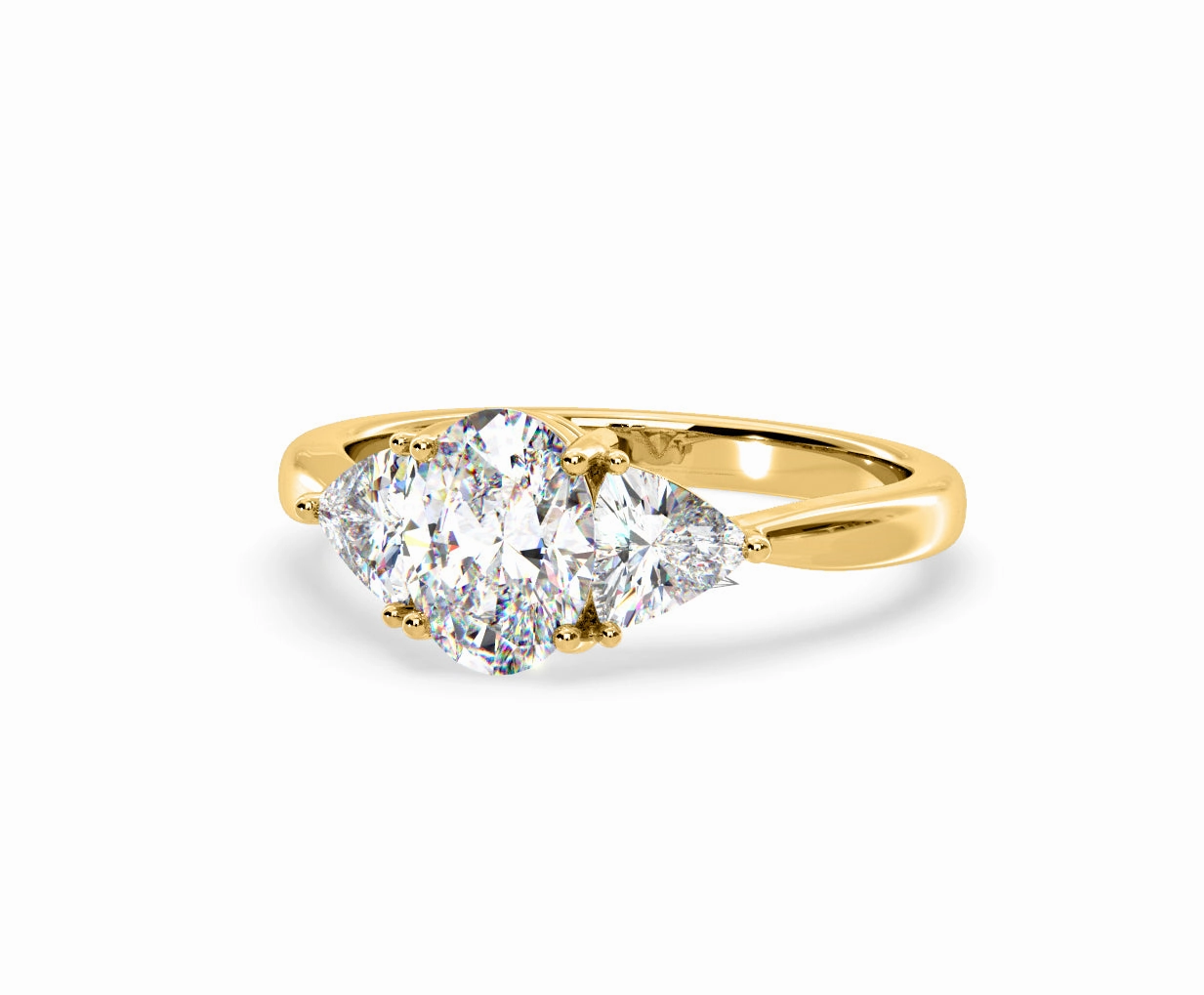 Dalia Lab Diamond Oval with Trillions 1.70ct Ring in 18K Yellow Gold F/VS1
