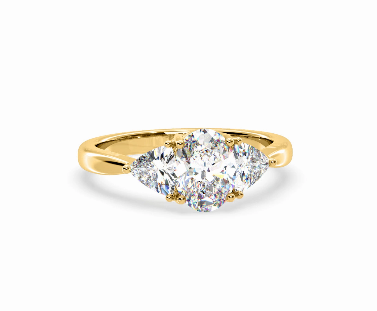 Dalia Lab Diamond Oval with Trillions 1.70ct Ring in 18K Yellow Gold F/VS1