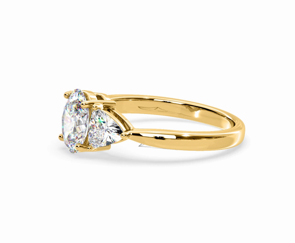 Dalia Lab Diamond Oval with Trillions 1.70ct Ring in 18K Yellow Gold F/VS1