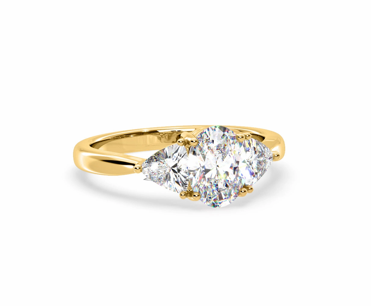 Dalia Lab Diamond Oval with Trillions 1.70ct Ring in 18K Yellow Gold F/VS1