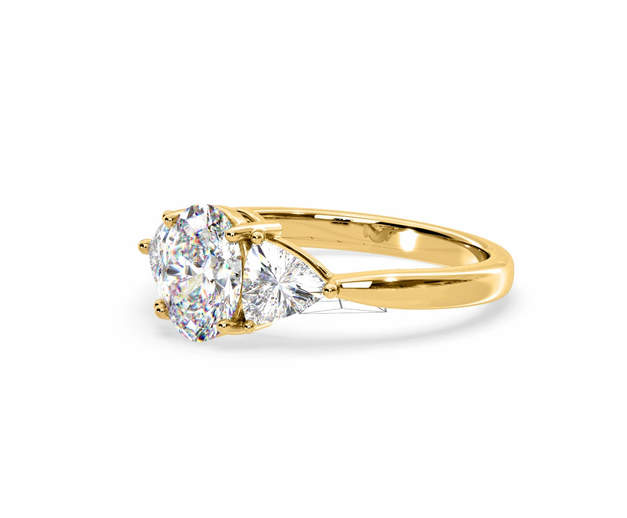 Dalia Lab Diamond Oval with Trillions 1.70ct Ring in 18K Yellow Gold F/VS1