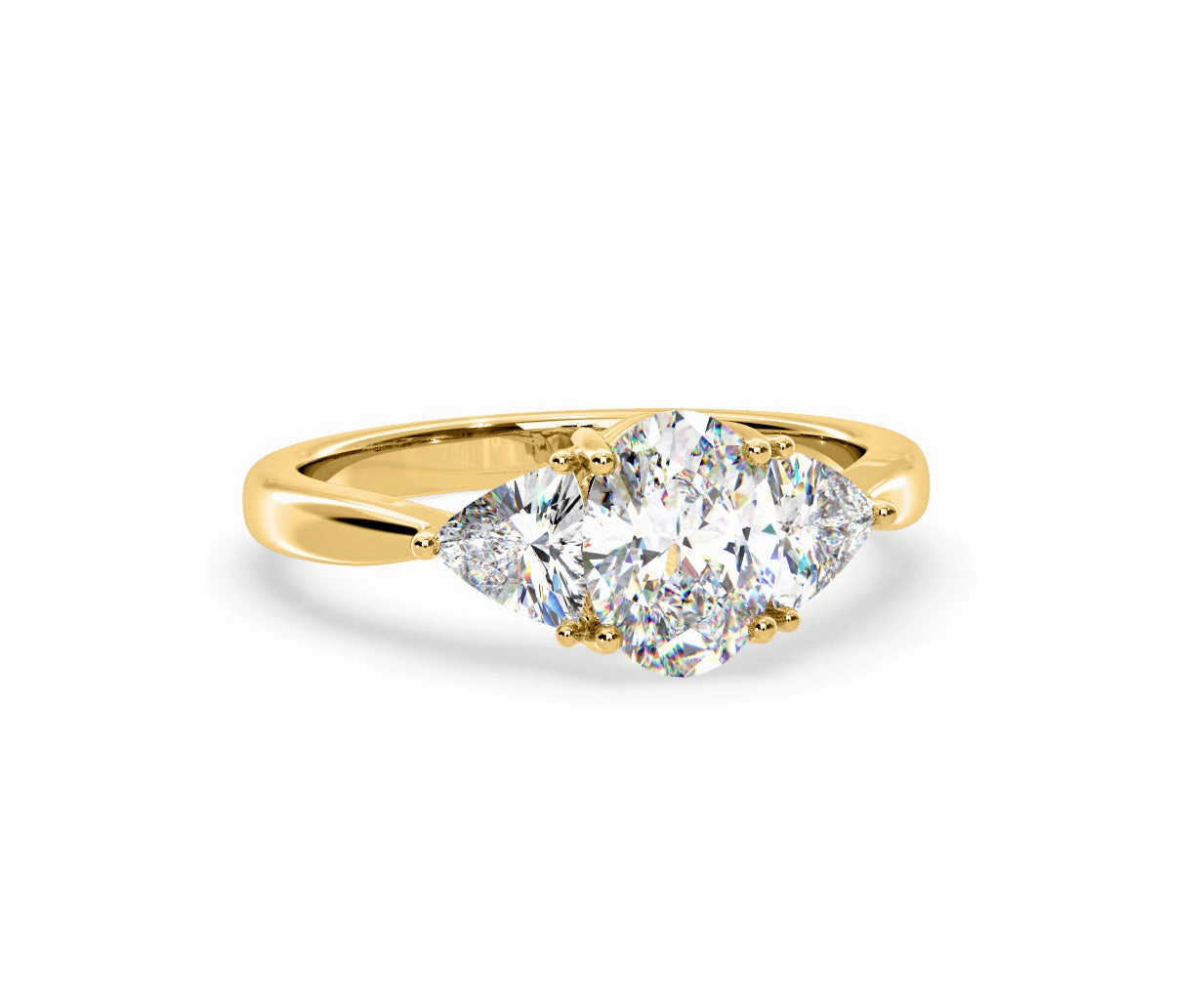 Dalia Lab Diamond Oval with Trillions 1.70ct Ring in 18K Yellow Gold F/VS1