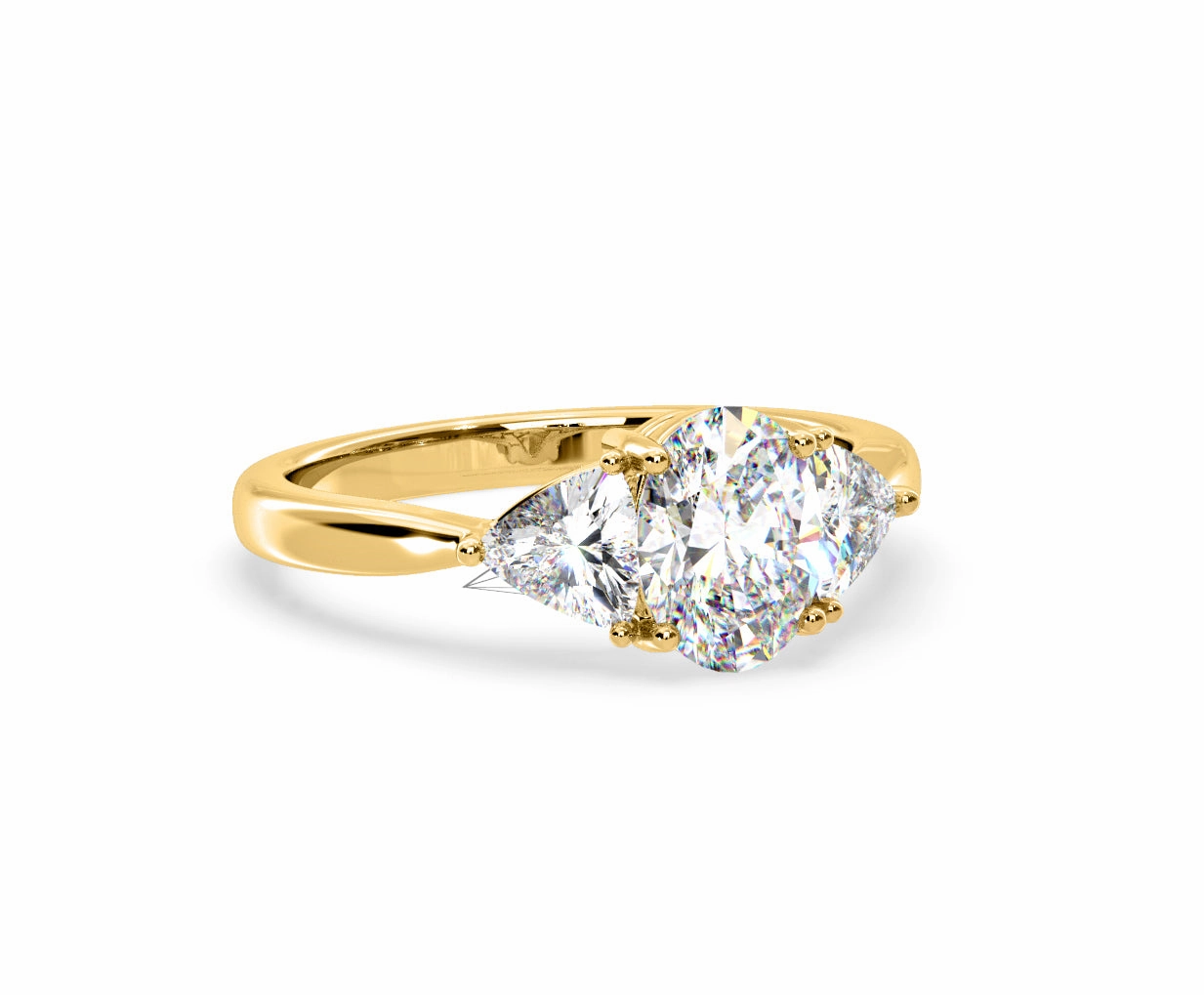 Dalia Lab Diamond Oval with Trillions 1.70ct Ring in 18K Yellow Gold F/VS1