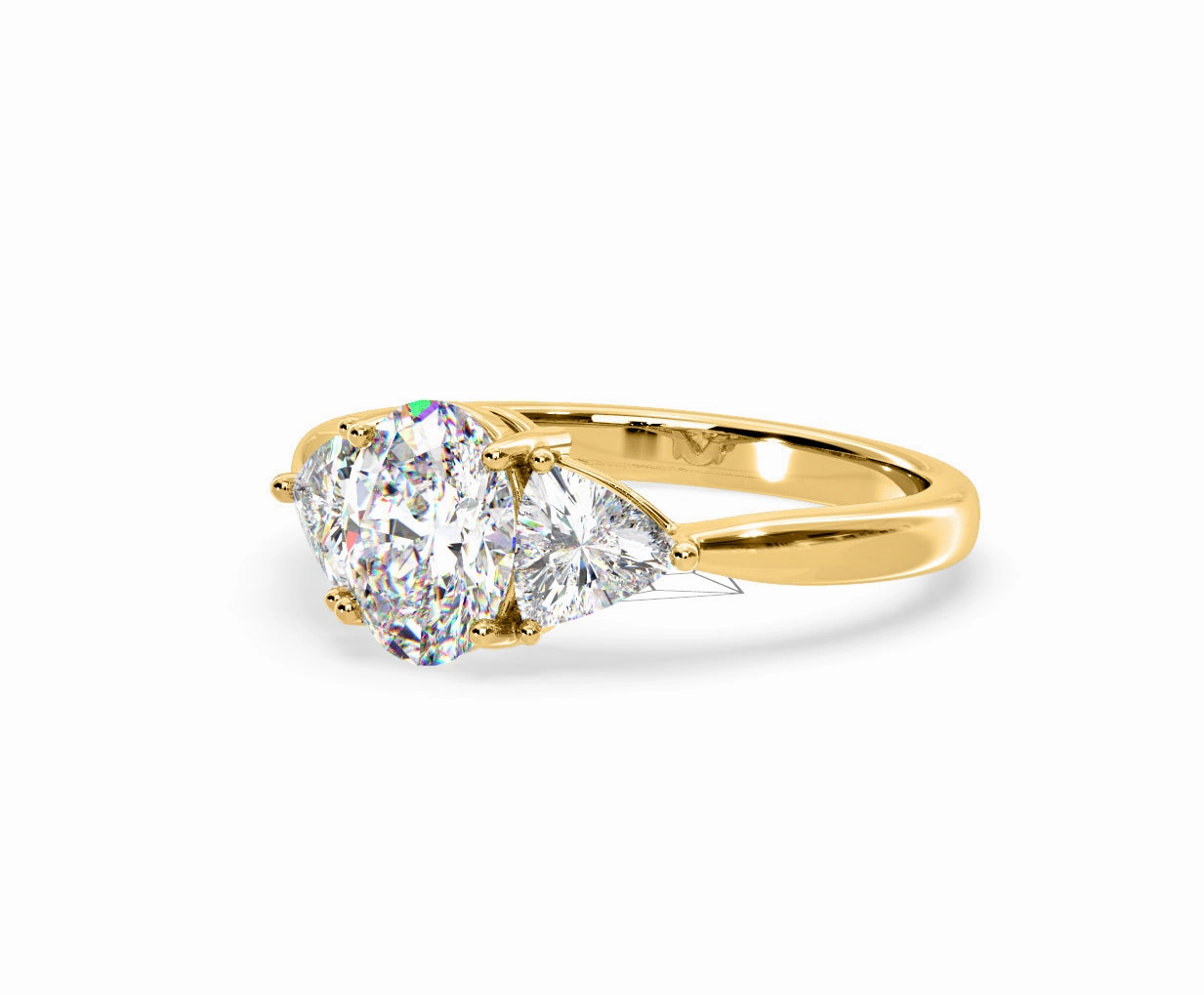 Dalia Lab Diamond Oval with Trillions 1.70ct Ring in 18K Yellow Gold F/VS1