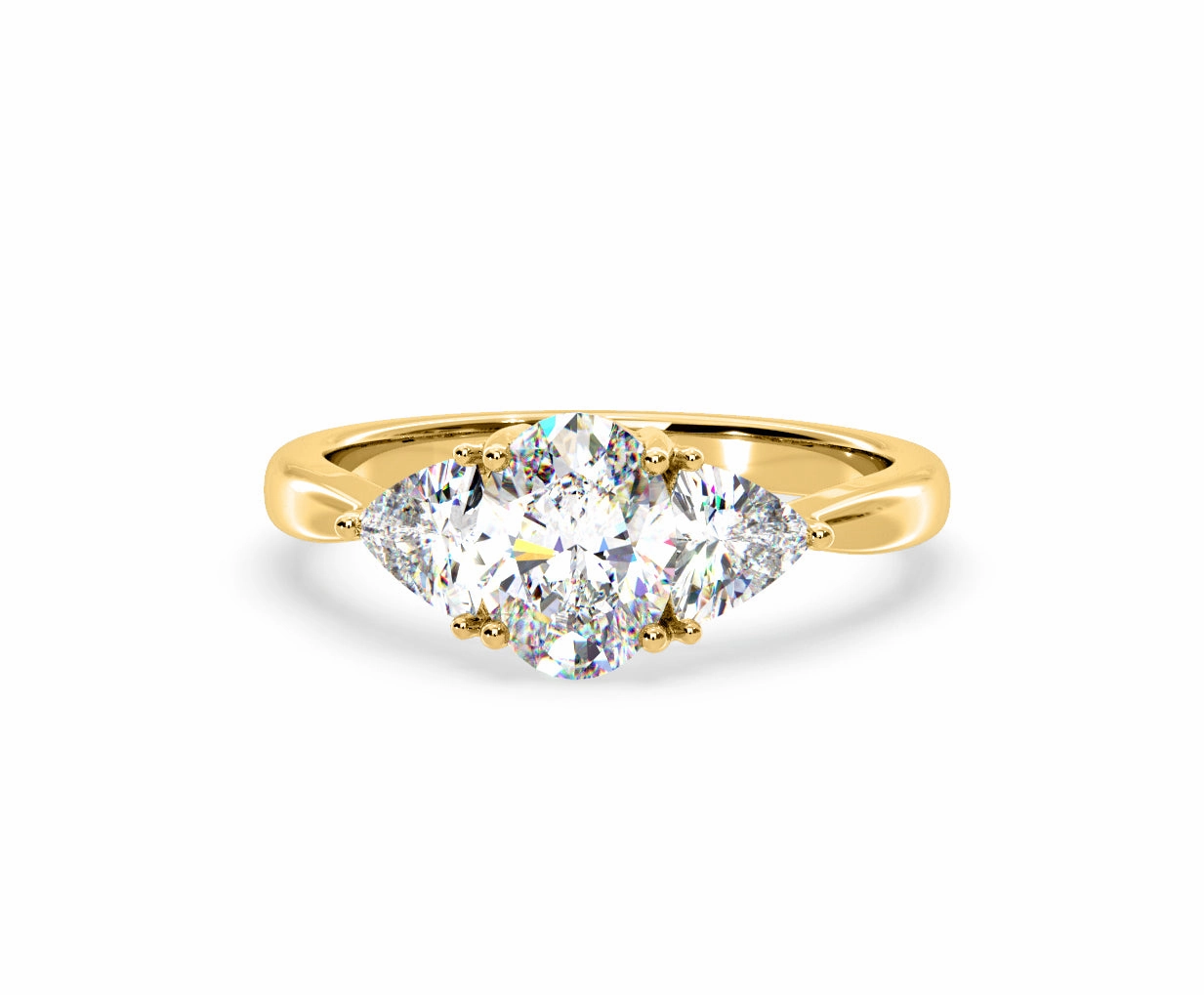 Dalia Lab Diamond Oval with Trillions 1.70ct Ring in 18K Yellow Gold F/VS1