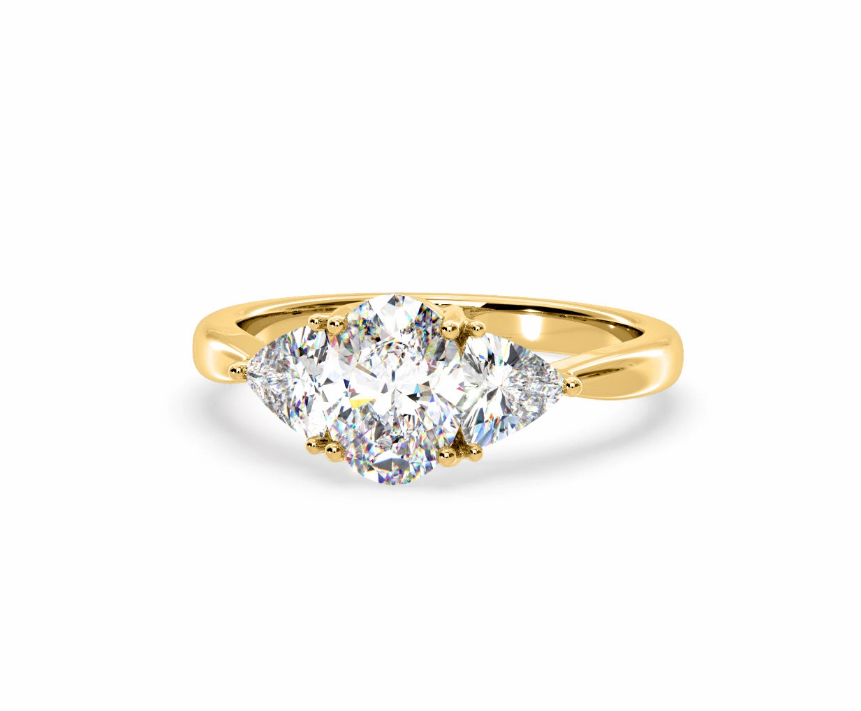 Dalia Lab Diamond Oval with Trillions 1.70ct Ring in 18K Yellow Gold F/VS1