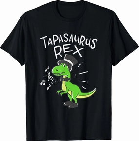 Dancing Dinosaur Tapasaurus Rex T-Shirt Black Kids Unisex Classic Fit Short Sleeve