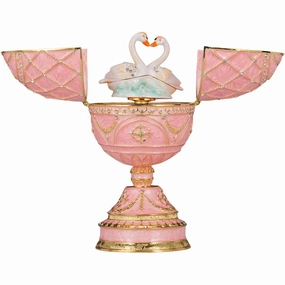 danila-souvenirs Faberge Style Egg/Music Box/Trinket Box Jewel Box with 2 Swans, 6.8" (17 cm), Pink