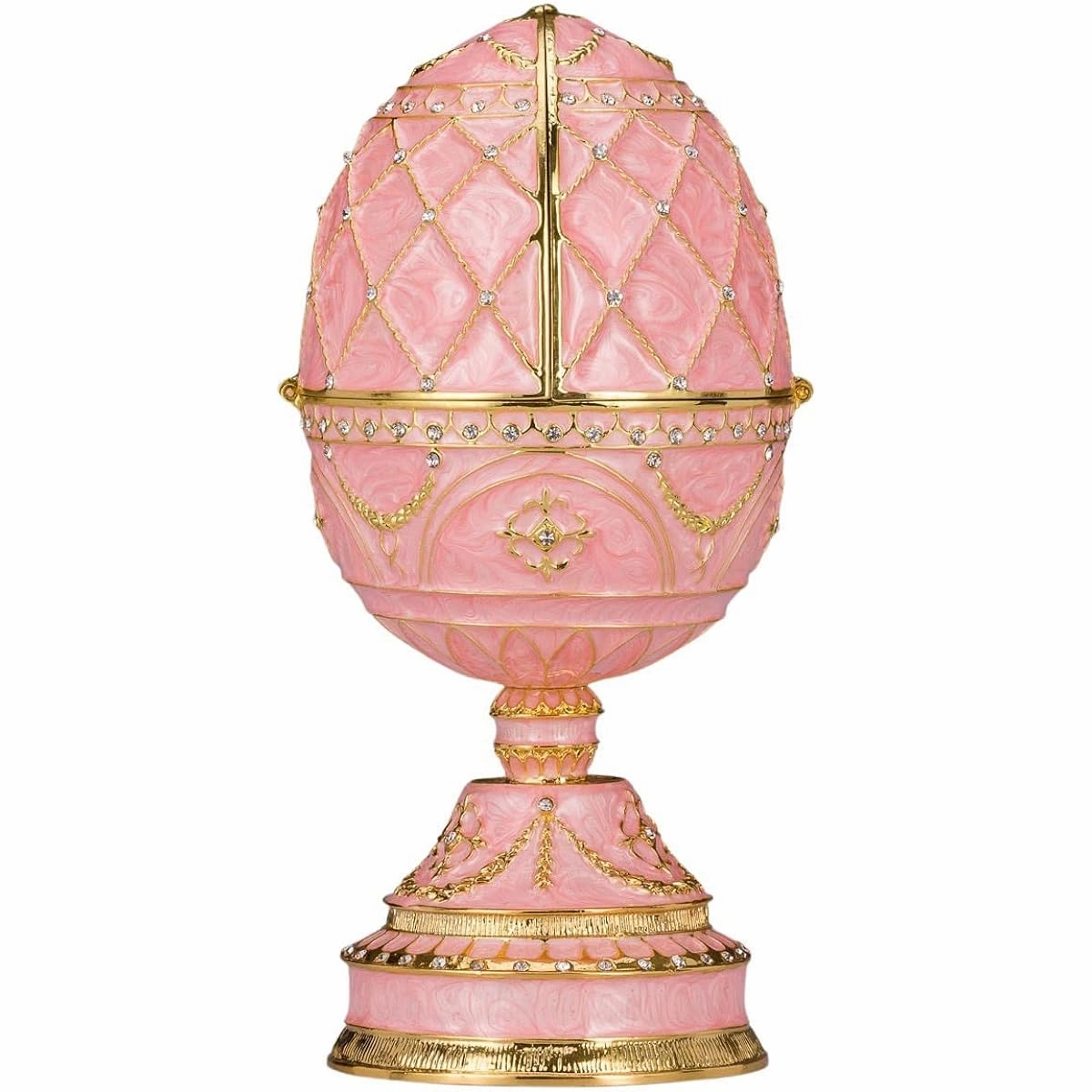 danila-souvenirs Faberge Style Egg/Music Box/Trinket Box Jewel Box with 2 Swans, 6.8" (17 cm), Pink