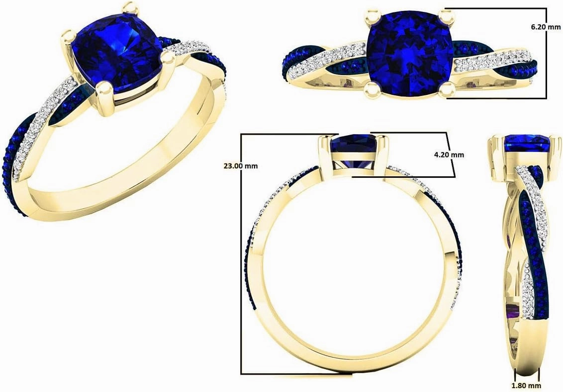 Dazzlingrock Collection 10K 6 MM Cushion & Round Gemstone & Diamond Ladies Swirl Engagement Ring, Yellow Gold