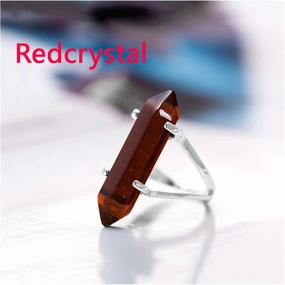 Decorative Home Accessories Vintage Natural Crystal Chakra Hexagonal Prism Ring Reiki Healing Stone Carve Fashion Women Men Jewelry Finger Party Gifts Crystals and Gemstones ( Color : Redcrystal )
