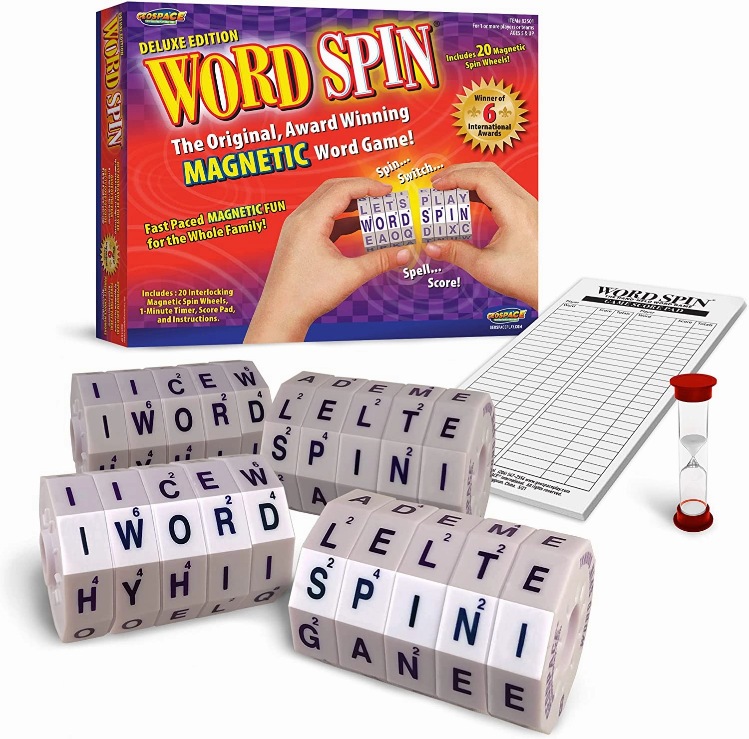 Deluxe WORD SPIN Family Edition Crossword Style Game with Magnetic Wheels