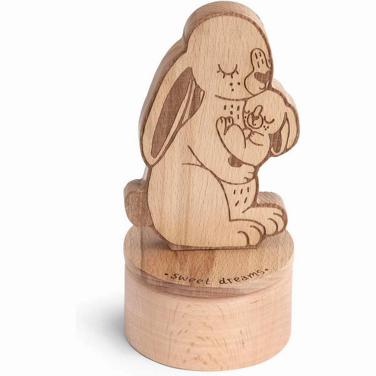 DEMDACO Mother and Baby Rabbit Natural Brown 7" Laser Cut Beech Wood Musical Instrument