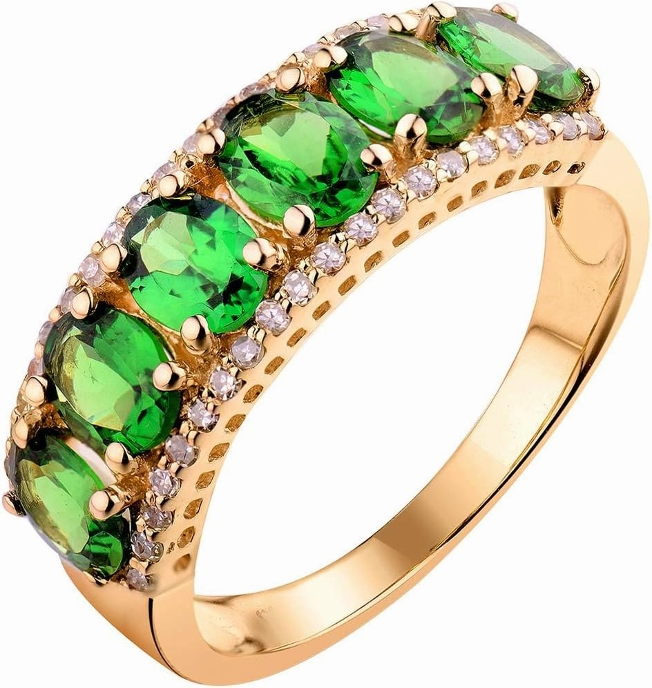 Diamond Ring, 14K Solid Yellow Gold Rings - Green Tsavorite Band Ring, Natural Tsavorite Gemstone Rings & Real Diamond Green Stone Ring Unique Jewelry For Women Lovers Gift