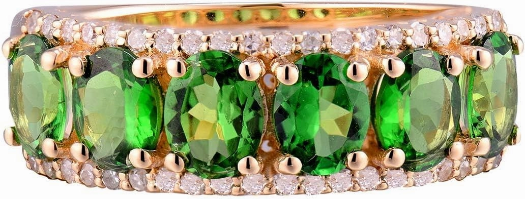 Diamond Ring, 14K Solid Yellow Gold Rings - Green Tsavorite Band Ring, Natural Tsavorite Gemstone Rings & Real Diamond Green Stone Ring Unique Jewelry For Women Lovers Gift