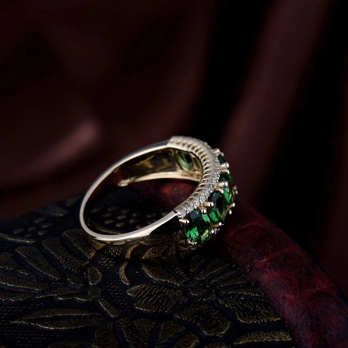 Diamond Ring, 14K Solid Yellow Gold Rings - Green Tsavorite Band Ring, Natural Tsavorite Gemstone Rings & Real Diamond Green Stone Ring Unique Jewelry For Women Lovers Gift