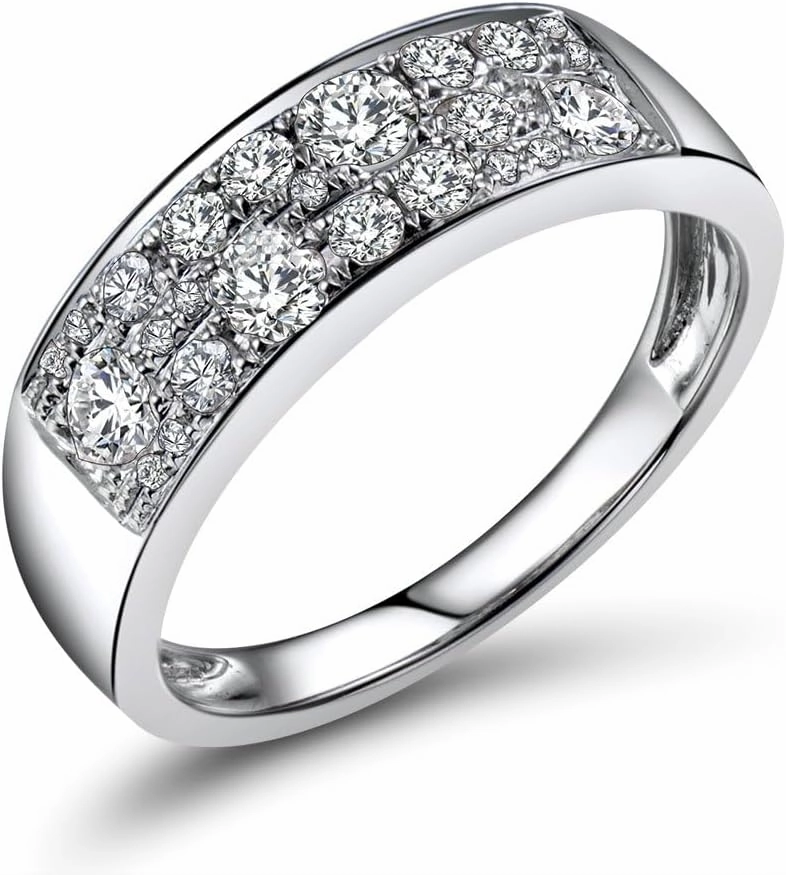 Diamond Rings For Women, 14kt White Gold Rings - Real Diamond Ring, 0.69Carat Natural Diamond Eternity Promise Rings For Her Engagement Ring & Wedding Band