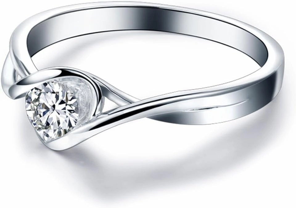 Diamond Rings For Women, 18K White Gold Rings - Diamond Solitaire Ring, 0.3 Carat Natural Real Diamond Forever Love Ring and Promise Rings For Her Wedding & Engagement Ring