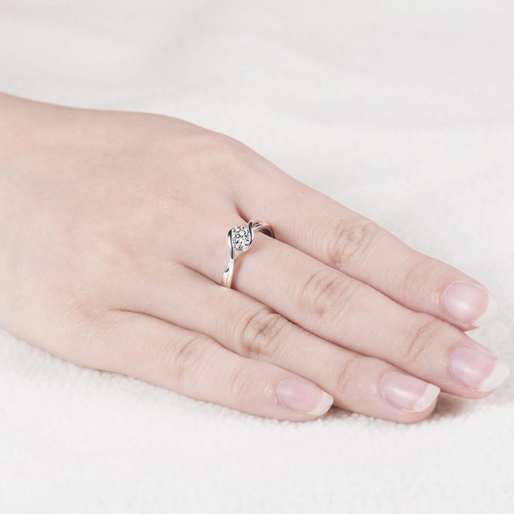 Diamond Rings For Women, 18K White Gold Rings - Diamond Solitaire Ring, 0.3 Carat Natural Real Diamond Forever Love Ring and Promise Rings For Her Wedding & Engagement Ring