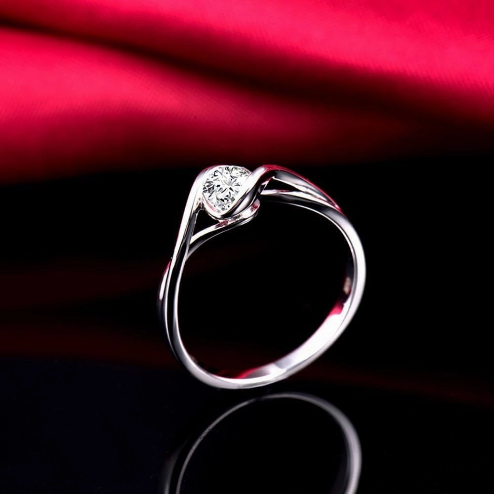 Diamond Rings For Women, 18K White Gold Rings - Diamond Solitaire Ring, 0.3 Carat Natural Real Diamond Forever Love Ring and Promise Rings For Her Wedding & Engagement Ring