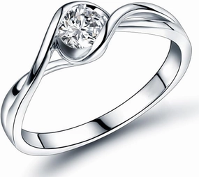 Diamond Rings For Women, 18K White Gold Rings - Diamond Solitaire Ring, 0.3 Carat Natural Real Diamond Forever Love Ring and Promise Rings For Her Wedding & Engagement Ring