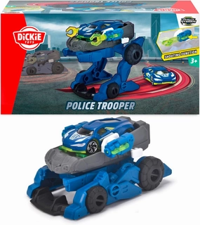 Dickie Toys - Police Trooper (12 cm) - 2 in 1 Robot Police Car for Children from 3 Years with Removable Toy Car (7.5 cm), Toy Vehicle with Cool Functions