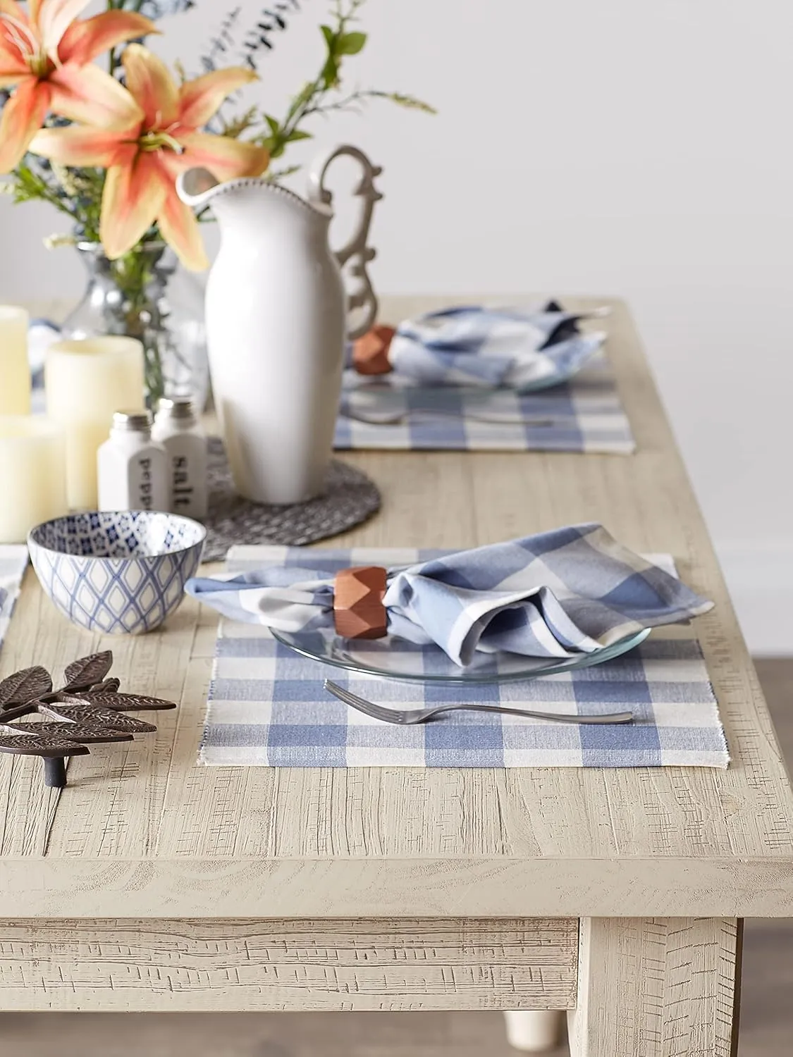 DII Buffalo Check Collection, Classic Farmhouse Cloth Napkin Set, 20x20, Stonewash Blue, 6 Piece