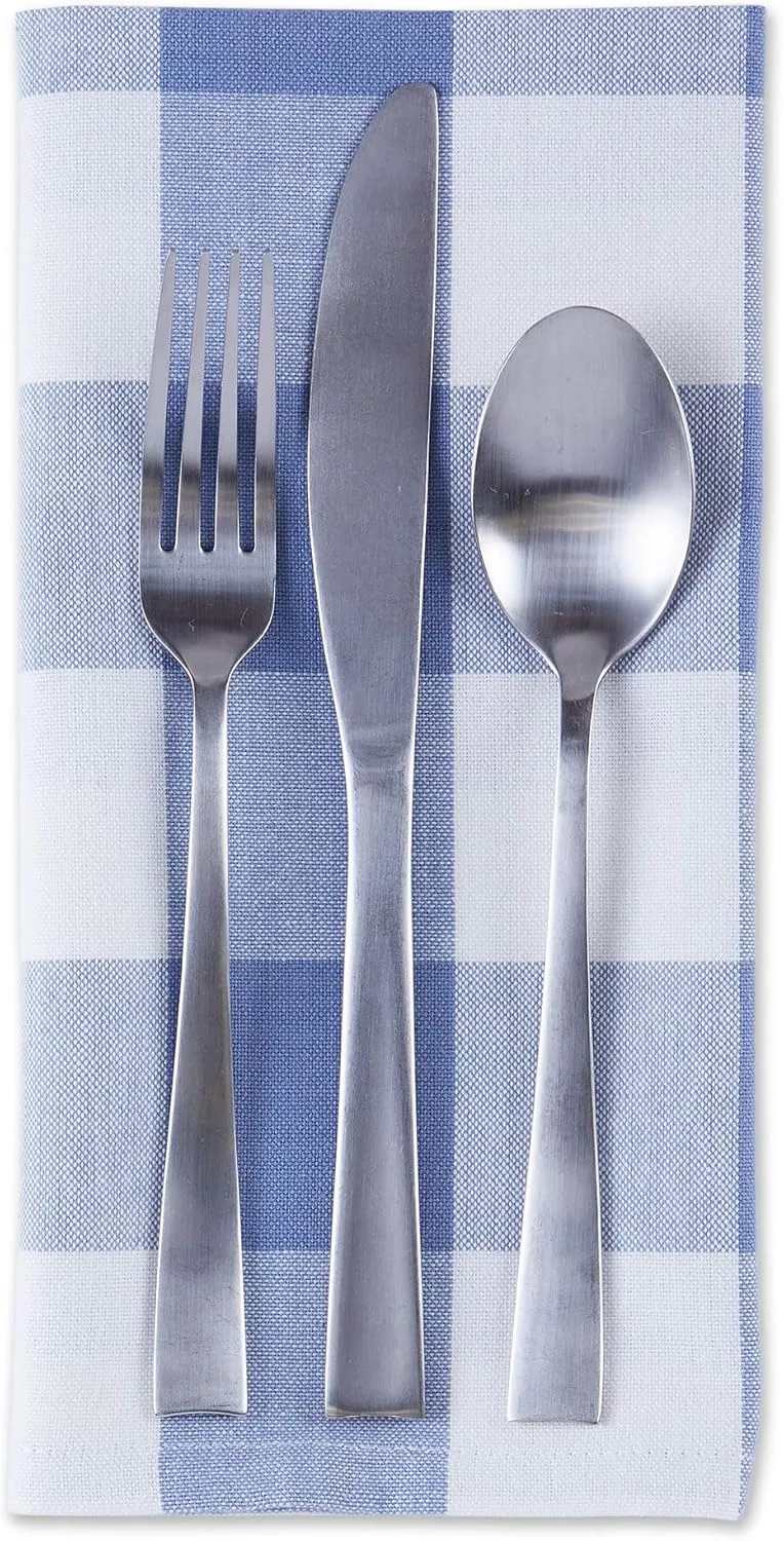 DII Buffalo Check Collection, Classic Farmhouse Cloth Napkin Set, 20x20, Stonewash Blue, 6 Piece