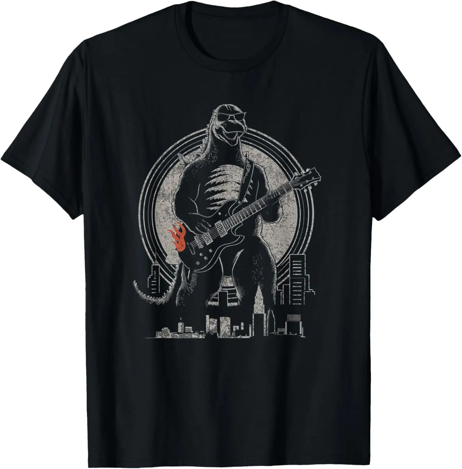 Dinosaur Guitar Funny Vintage Guitar Graphic Rock Guitarist T-Shirt, Small, Black