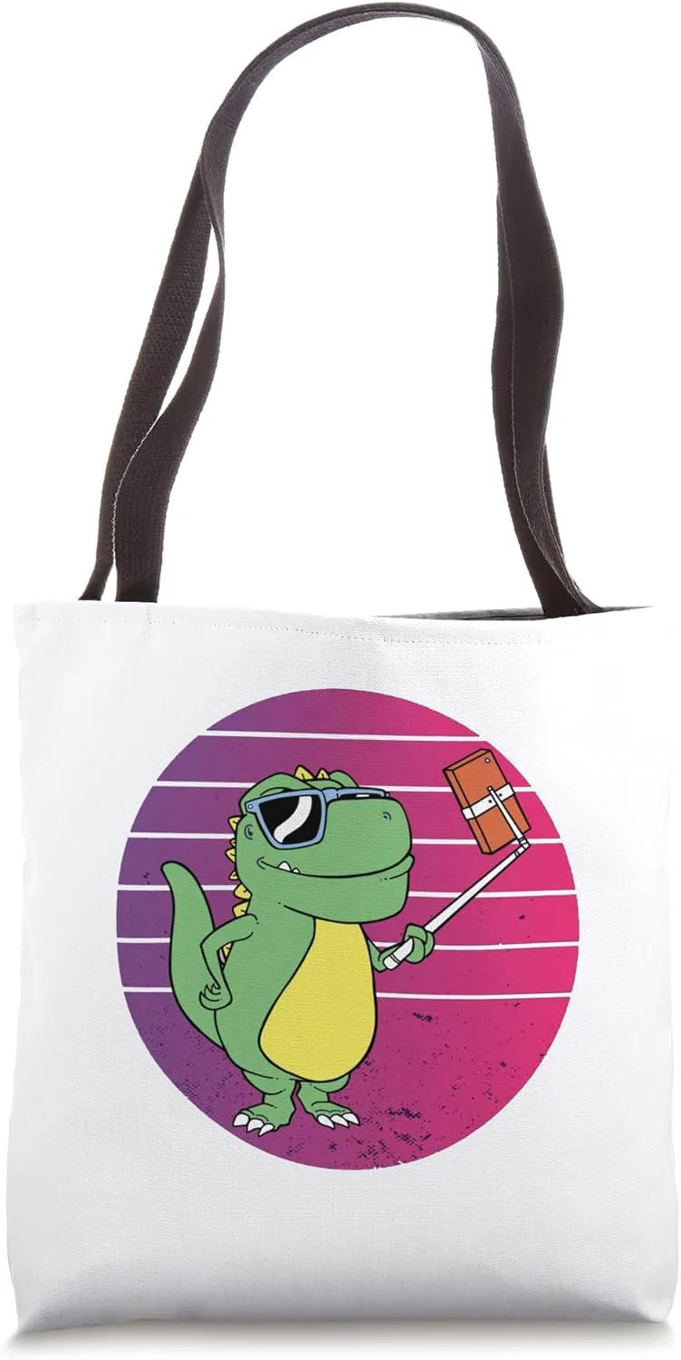 Dinosaur Selfie Cool Quirky Humor Prehistoric Modern Dino Tote Bag