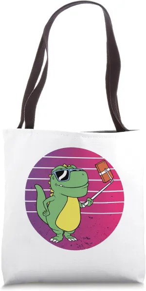 Dinosaur Selfie Cool Quirky Humor Prehistoric Modern Dino Tote Bag
