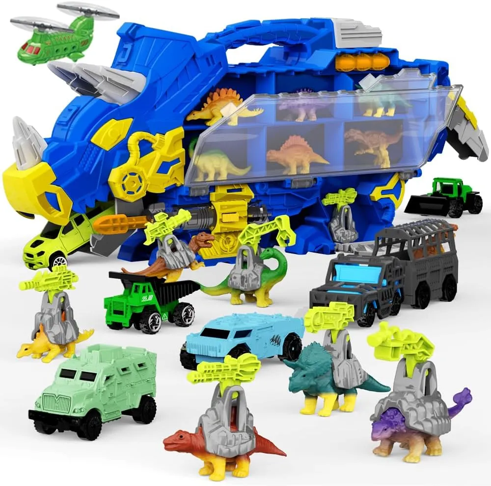 Dinosaur Toys Set for Boys-Realistic Big Triceratops with Mini Dinosaur Figures Toys Car Vehicles for Dinosaur Lover-Dinosaur Toys for Kids 3 4 5 6 7 Year Old Birthday Christmas Party Gift