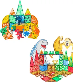 Dinosaurs Toys Magnetic Tiles for Kids 3-5, Dino, Kong and Godzilla Animals World Construction Tile for Toddlers Ages 5-7, Magnet Building Blocks for Boys Girls Ages 3  4-8 8-12 Year Old