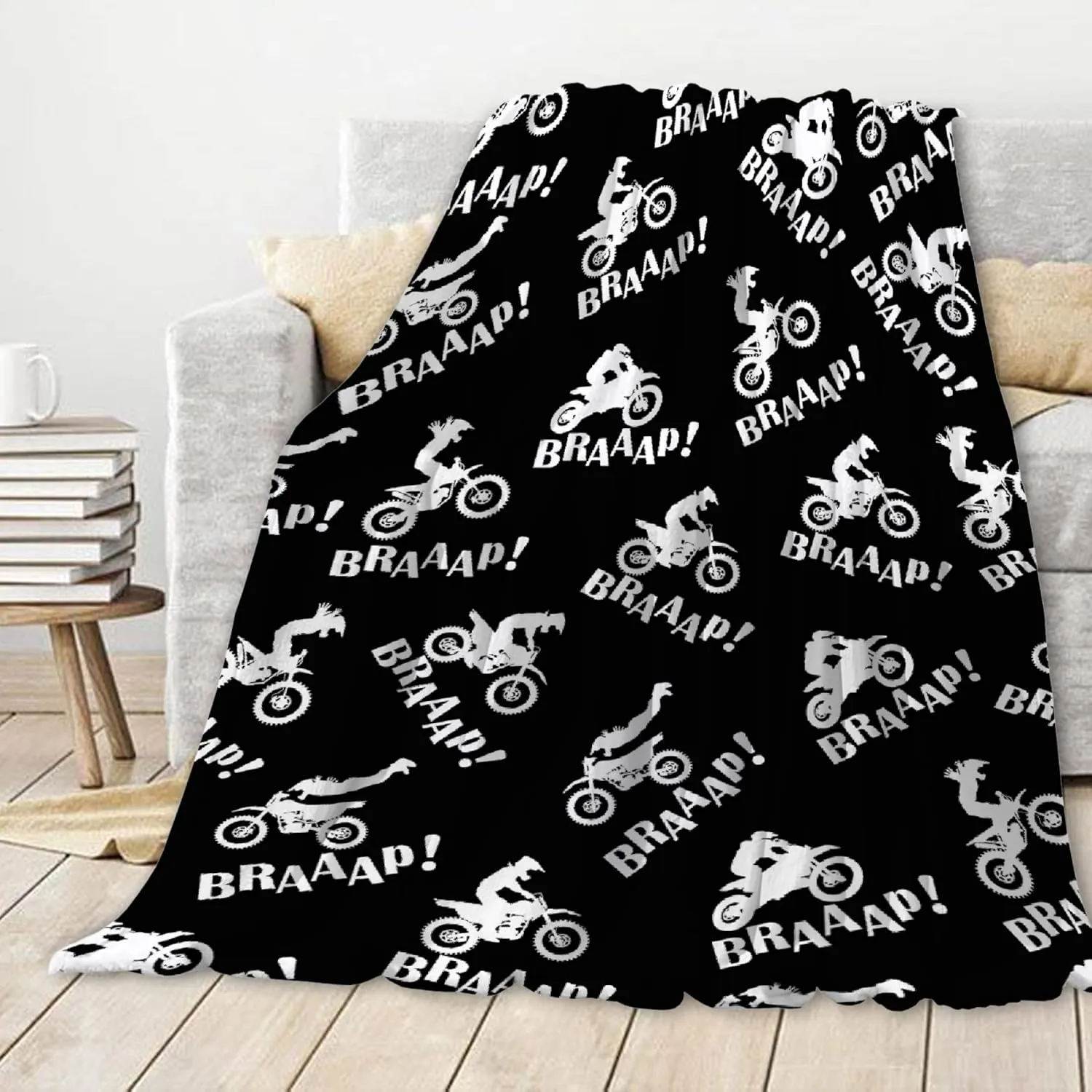 Dirt Bikes Throw Blanket,Gift for Motocross Rider,Extreme Sports Flannel Blanket for Boys Kids Teens,Motorcycle Fuzzy Blanket Plush Blankets for Couch,Bed,Camping,Travel,50"x60"-Full Size for Teens