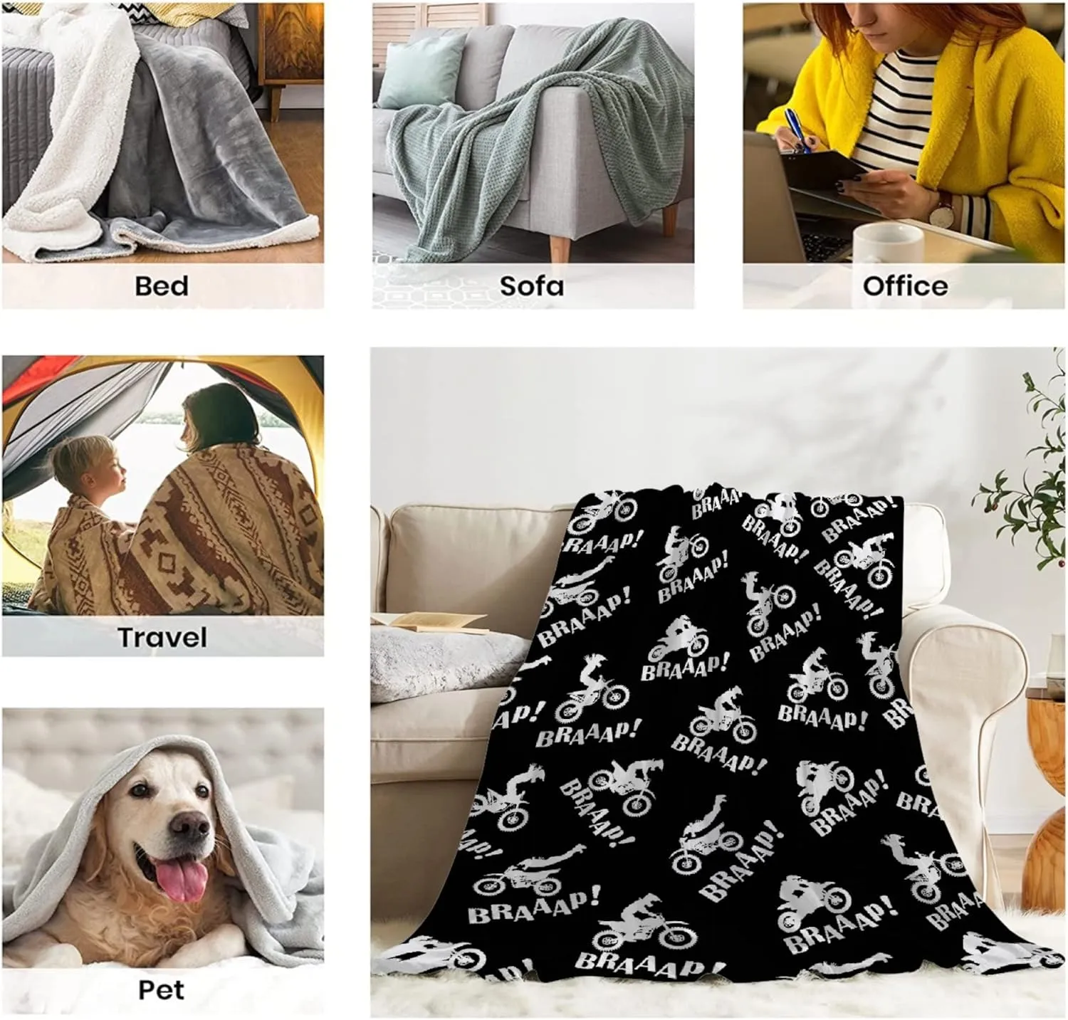 Dirt Bikes Throw Blanket,Gift for Motocross Rider,Extreme Sports Flannel Blanket for Boys Kids Teens,Motorcycle Fuzzy Blanket Plush Blankets for Couch,Bed,Camping,Travel,50"x60"-Full Size for Teens
