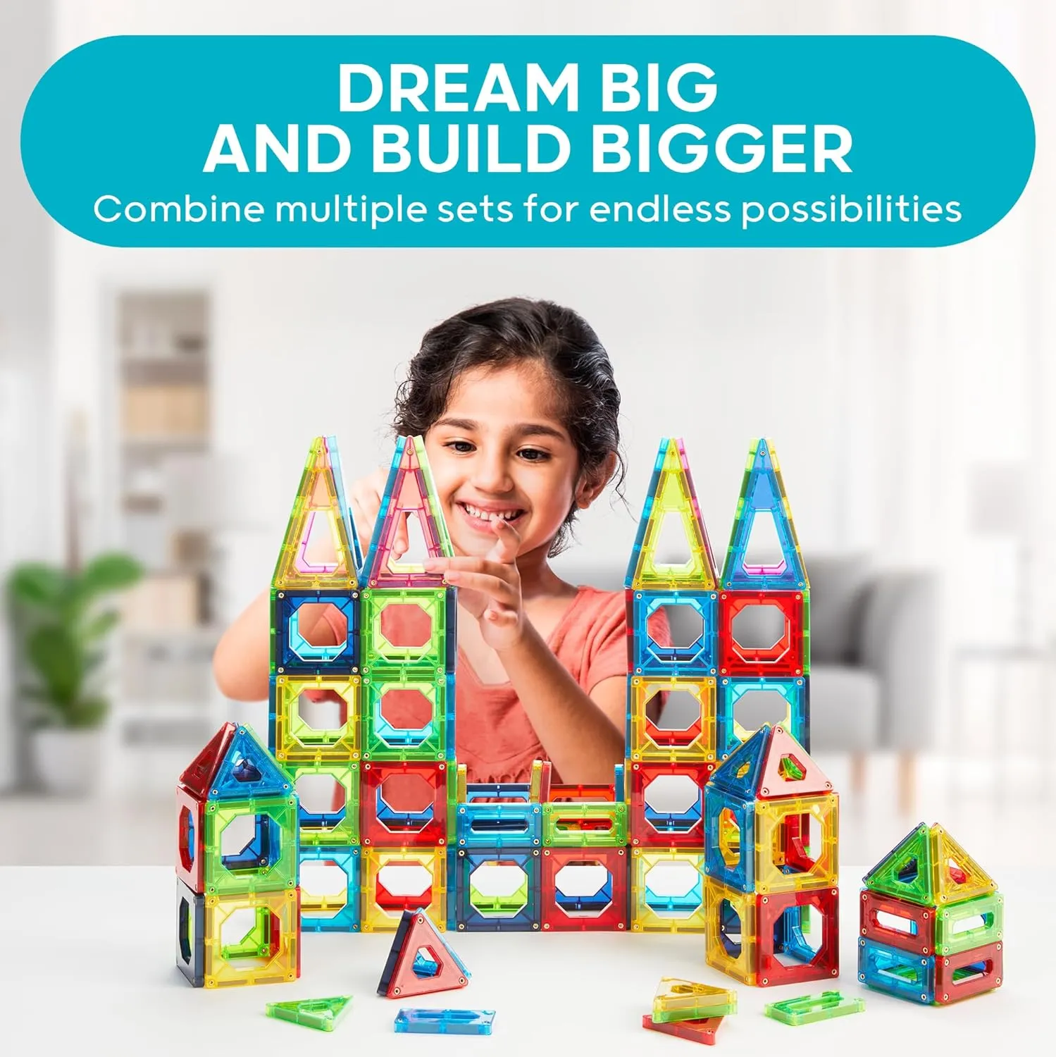 Discovery 100-Piece 3D Magnetic Tile Set [Amazon Exclusive] Construction Building Block Creativity Kit, Educational Learning STEM Toy, Safe Non-Toxic Engineering Development Preschool Activity