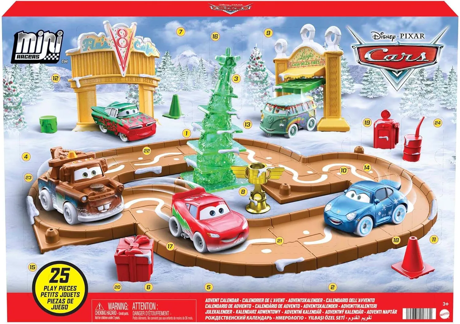 ​Disney and Pixar Cars Toys Mini Racers Advent Calendar with 5 Toy Cars, Track Pieces and Mini-Toy Accessories 25 Surprises Holiday Gifts for Kids