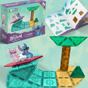 Disney Stitch Magnetic Tile Set - 44-Piece STEM Toy with Reusable Stitch & Angel Reusable Sticker Sheet and Instruction Manual - Educational and Creative Building Set for Kids 3 