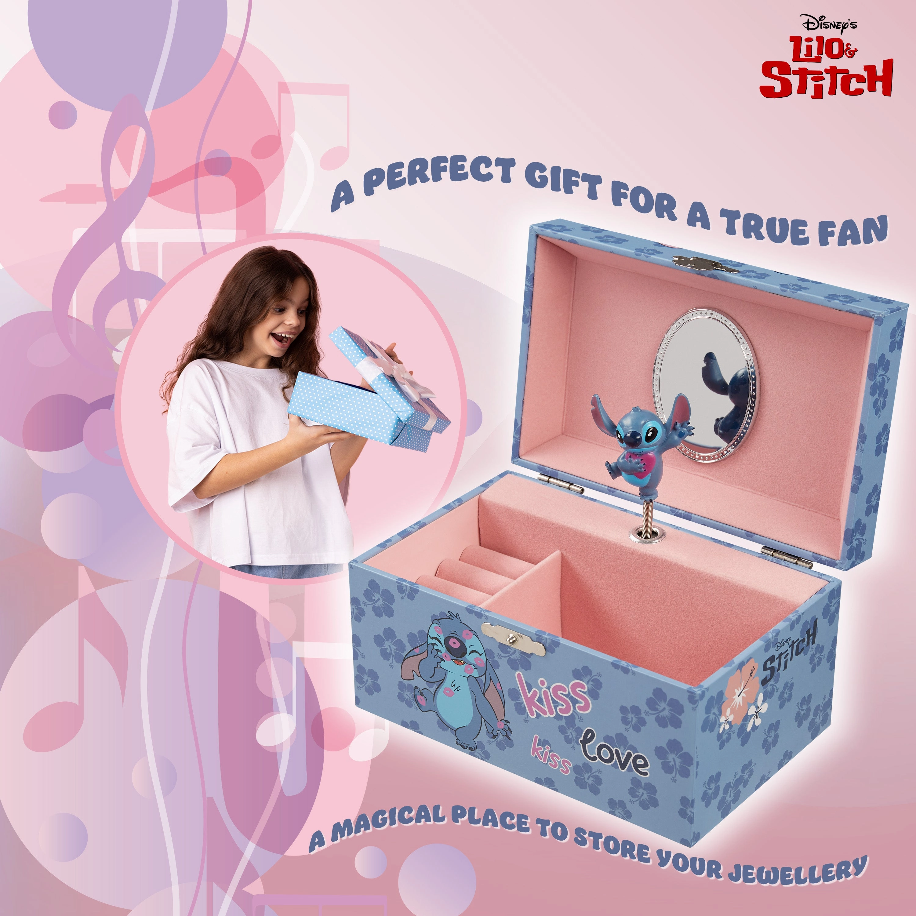 Disney Musical Jewellery Box for Girls, Stitch Gifts for Girls
